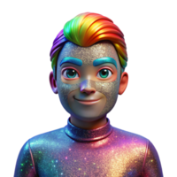beautiful minimalist Portrait of a person with their face covered in glitter, reflecting rainbow light, lit by bright, colorful lights, in a festive style exclusive png