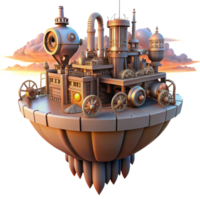 Maravilhoso artístico flutuando ilha cidade, intrincado steampunk maquinaria, engrenagens e tubos, caloroso pôr do sol luz, intrincado detalhe, 4k png