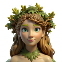 elegant traditional A dryad emerging from an ancient oak, her skin crafted from bark and moss, her hair a cascade of leaves. Sunlight dappling through the unseen canopy. Pre-Raphaelite style authentic png