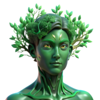 dramatic artistic Portrait of a person morphing into a tree, with branches and leaves growing from their skin, lit by ethereal, green light, in a surreal style original png