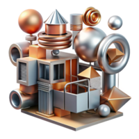beautiful rustic Kinetic architecture, moving parts, dynamic composition, metallic materials, futuristic design, authentic png