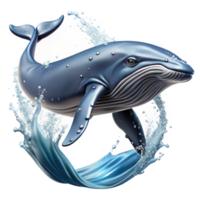 impressive artistic A majestic humpback whale breaching the ocean surface, depicted in a realistic style with splashing water and dynamic movement professional png