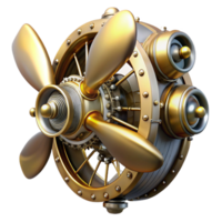 impressive creative A powerful steampunk airship propeller, massive brass blades, intricate gears and mechanisms, dynamic, high-contrast lighting professional png
