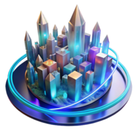 elegant traditional A futuristic cityscape made of interconnected crystals and neon light trails, illuminated by a pulsating, chromatic glow, Cyberpunk style original png