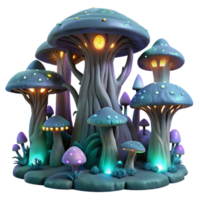impressive vintage A bioluminescent alien forest, towering fungal trees glowing with otherworldly light, strange creatures with glowing eyes peering from the shadows. Fantasy art style premium png