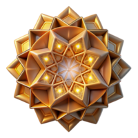 serene traditional A cluster of glowing, geometric shapes, arranged in a symmetrical pattern, inspired by Islamic art, illuminated by soft, diffused light 4K png