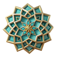 extraordinary traditional A complex, geometric pattern inspired by Islamic art, in shades of turquoise and gold, with a soft, ornate lighting authentic png
