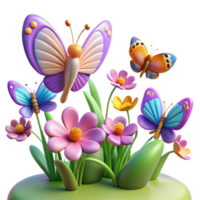 extraordinary traditional A group of butterflies fluttering around a field of wildflowers, rendered in a vibrant, impressionistic style with soft, diffused lighting premium png