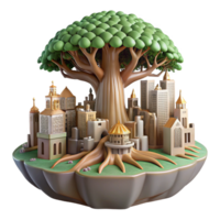 stunning creative A giant tree with a city built within its branches, fantasy setting, intricate details professional png