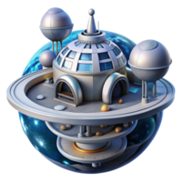 impressive abstract A futuristic space station orbiting a planet, intricate design, realistic rendering original png