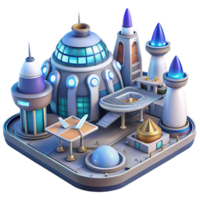 vibrant modern Spaceport bustling with activity, futuristic architecture, bright lights, dynamic composition premium png