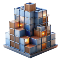 beautiful traditional Conceptual skyscraper made of interconnected shipping containers, industrial aesthetic, urban setting, overcast daylight high resolution png