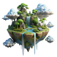 impressive creative A floating island in the sky, lush vegetation, waterfalls cascading down the sides, surreal and fantastical, digital painting style authentic png