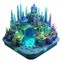 stunning abstract Submerged underwater city, bioluminescent coral structures, deep ocean lighting, ethereal atmosphere, fantasy art, authentic png