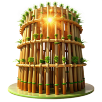 impressive traditional Bamboo skyscraper, sustainable design, interwoven bamboo stalks, filtered sunlight through the structure, Asian architectural style high resolution png