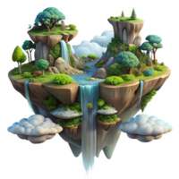 extraordinary abstract A floating island in the sky, lush vegetation, waterfalls cascading down the sides, surreal and fantastical, digital painting style professional png