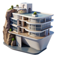 extraordinary artistic A futuristic apartment complex built into a cliff face, sleek design, panoramic ocean views premium png
