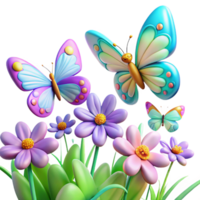 dramatic creative A group of butterflies fluttering around a field of wildflowers, rendered in a vibrant, impressionistic style with soft, diffused lighting original png