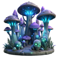 elegant creative A bioluminescent alien forest, towering fungal trees glowing with otherworldly light, strange creatures with glowing eyes peering from the shadows. Fantasy art style 4K png