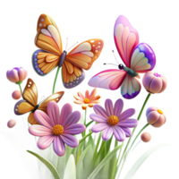 impressive abstract A group of butterflies fluttering around a field of wildflowers, rendered in a vibrant, impressionistic style with soft, diffused lighting genuine png