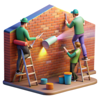 extraordinary artistic A group of street artists painting a vibrant mural on the side of a brick building, illuminated by portable spotlights. Street art style, dynamic lighting premium png