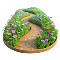 impressive creative A winding dirt road through a field of wildflowers, warm, summer light, peaceful, idyllic style detailed png