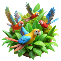 wonderful rustic A flock of vibrant parrots in flight, jungle setting, impressionistic style, bright and colorful lighting authentic png