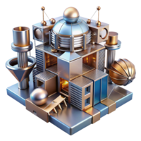 serene creative Kinetic architecture, moving parts, dynamic composition, metallic materials, futuristic design, 4K png