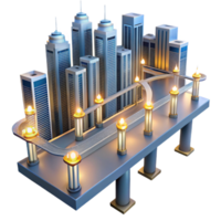impressive artistic An intricate network of elevated walkways connecting towering skyscrapers, illuminated by the warm glow of streetlights. Futuristic style, ambient lighting premium png