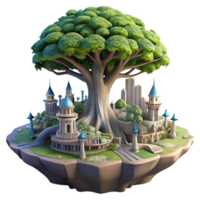 impressive abstract A giant tree with a city built within its branches, fantasy setting, intricate details high resolution png