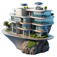 extraordinary rustic A futuristic apartment complex built into a cliff face, sleek design, panoramic ocean views 4K png