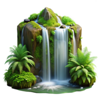 extraordinary vintage A cascading waterfall surrounded by lush green moss and ferns, long exposure photography, diffused sunlight, realistic style high resolution png