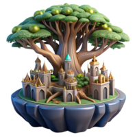 serene classic A giant tree with a city built within its branches, fantasy setting, intricate details high quality png