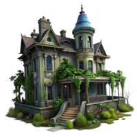 beautiful modern A dilapidated Victorian mansion overgrown with vines, spooky and atmospheric, dark fantasy style, digital painting high resolution png