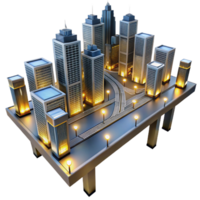 dramatic contemporary An intricate network of elevated walkways connecting towering skyscrapers, illuminated by the warm glow of streetlights. Futuristic style, ambient lighting high quality png
