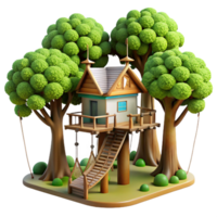 stunning minimalist A treehouse village interconnected by rope bridges, lush forest setting, dappled sunlight 4K png