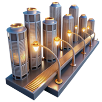 serene creative An intricate network of elevated walkways connecting towering skyscrapers, illuminated by the warm glow of streetlights. Futuristic style, ambient lighting professional png