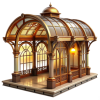 elegant artistic Art Nouveau inspired subway station, intricate ironwork, stained glass, warm lighting, elegant curves professional png