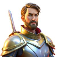 impressive abstract Portrait of a noble knight in shining armor, lit by the sun glinting off their sword, in a medieval painting style exclusive png