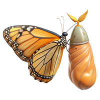 stunning traditional A monarch butterfly emerging from its chrysalis, detailed wings, transformative and delicate style detailed png