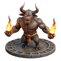 impressive artistic A powerful Minotaur, half-man, half-bull, raging in a labyrinth of dark stone, lit by flickering torches, in a dark fantasy art style professional png