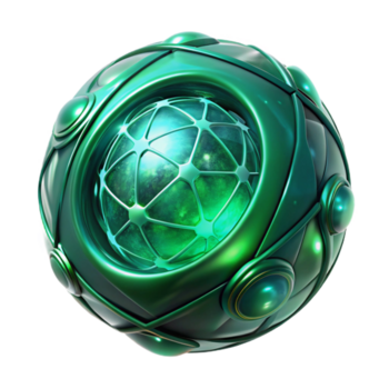 bellissimo creativo un' scintillante, traslucido globo pulsante con un interno leggero di Smeraldo verde, circondato di intricato, raggiante rune, nel un' scuro, etereo vuoto. astratto arte stile dettagliato png