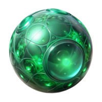 extraordinary minimalist A shimmering, translucent orb pulsating with an inner light of emerald green, surrounded by intricate, glowing runes, in a dark, ethereal void. Abstract art style detailed png