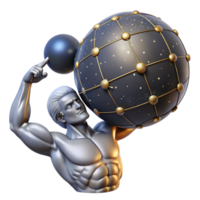 beautiful modern A stoic Atlas bearing the weight of the celestial sphere, muscles straining, lit by the constellations, in a powerful, neoclassical style high resolution png