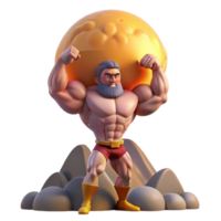 wonderful classic A powerful titan holding a mountain aloft, muscles bulging, lit by the setting sun, in a colossal, Romantic style authentic png