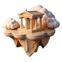 elegant minimalist extraordinary artistic A floating island with a Greek temple, golden sunlight, hyperrealistic, clouds swirling below genuine original png