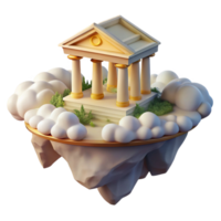 dramatic traditional vibrant vintage A floating island with a Greek temple, golden sunlight, hyperrealistic, clouds swirling below genuine detailed png