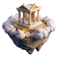 impressive contemporary stunning traditional A floating island with a Greek temple, golden sunlight, hyperrealistic, clouds swirling below professional high quality png