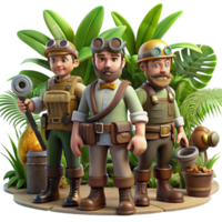 beautiful minimalist wonderful minimalist A Group of Steampunk Explorers in a Jungl high quality detailed png