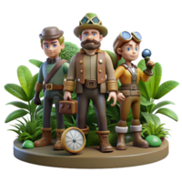 stunning creative beautiful rustic A Group of Steampunk Explorers in a Jungl high resolution original png